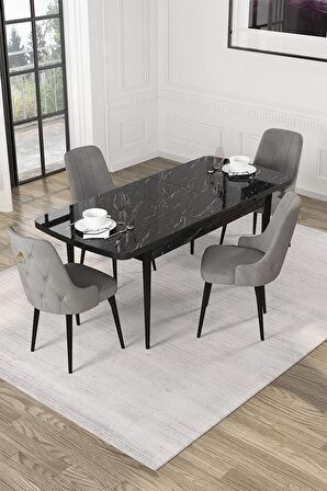 Rovena Alya Barok 80x132 Açılabilir Mdf Mutfak Masası Takımı 4 Adet Sandalye