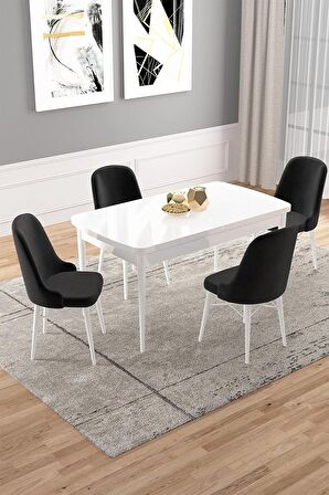 Rovena Vals Beyaz 80x132 Açılabilir Mdf Mutfak Masası Takımı 4 Adet Sandalye