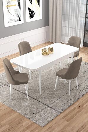 Rovena Vals Beyaz 80x132 Açılabilir Mdf Mutfak Masası Takımı 4 Adet Sandalye