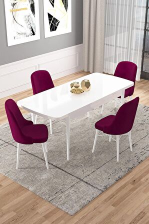 Rovena Vals Beyaz 80x132 Açılabilir Mdf Mutfak Masası Takımı 4 Adet Sandalye