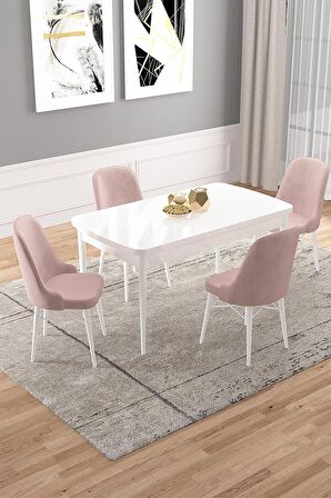 Rovena Vals Beyaz 80x132 Açılabilir Mdf Mutfak Masası Takımı 4 Adet Sandalye