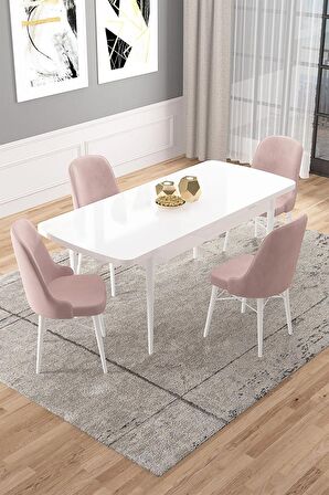 Rovena Vals Beyaz 80x132 Açılabilir Mdf Mutfak Masası Takımı 4 Adet Sandalye