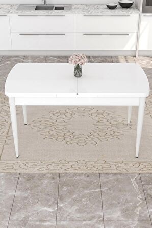 Rovena Vals Beyaz 80x132 Açılabilir Mdf Mutfak Masası Takımı 4 Adet Sandalye+1 Bench