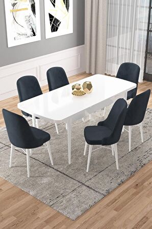 Rovena Vals Beyaz 80x132 Açılabilir Mdf Mutfak Masası Takımı 6 Adet Sandalye