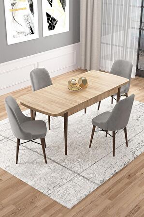Rovena Vals Meşe 80x132 Açılabilir Mdf Mutfak Masası Takımı 4 Adet Sandalye