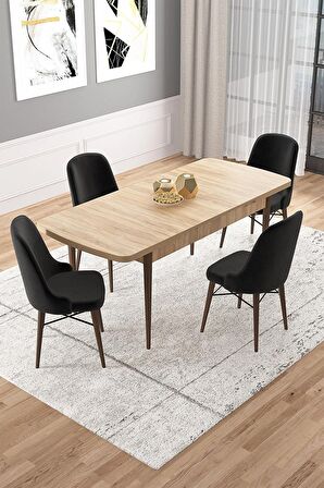 Rovena Vals Meşe 80x132 Açılabilir Mdf Mutfak Masası Takımı 4 Adet Sandalye