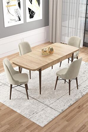 Rovena Vals Meşe 80x132 Açılabilir Mdf Mutfak Masası Takımı 4 Adet Sandalye