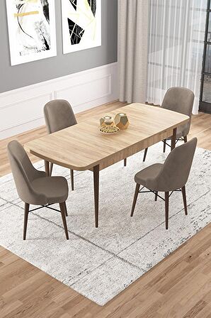 Rovena Vals Meşe 80x132 Açılabilir Mdf Mutfak Masası Takımı 4 Adet Sandalye