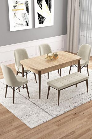 Rovena Vals Meşe 80x132 Açılabilir Mdf Mutfak Masası Takımı 4 Adet Sandalye+1 Bench