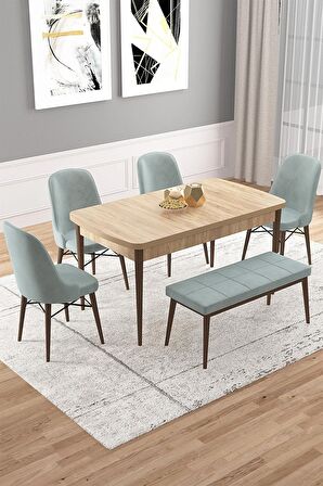 Rovena Vals Meşe 80x132 Açılabilir Mdf Mutfak Masası Takımı 4 Adet Sandalye+1 Bench