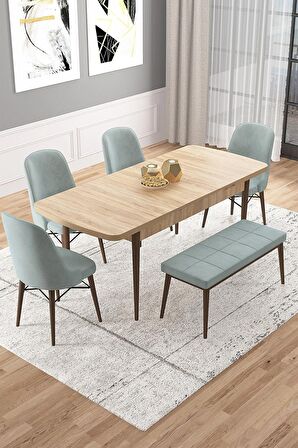 Rovena Vals Meşe 80x132 Açılabilir Mdf Mutfak Masası Takımı 4 Adet Sandalye+1 Bench