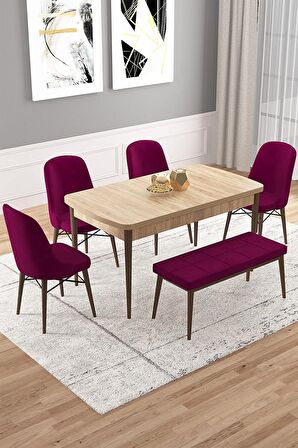 Rovena Vals Meşe 80x132 Açılabilir Mdf Mutfak Masası Takımı 4 Adet Sandalye+1 Bench