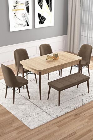 Rovena Vals Meşe 80x132 Açılabilir Mdf Mutfak Masası Takımı 4 Adet Sandalye+1 Bench