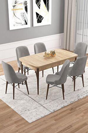 Rovena Vals Meşe 80x132 Açılabilir Mdf Mutfak Masası Takımı 6 Adet Sandalye