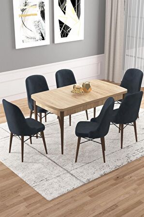 Rovena Vals Meşe 80x132 Açılabilir Mdf Mutfak Masası Takımı 6 Adet Sandalye