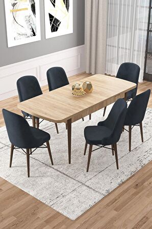 Rovena Vals Meşe 80x132 Açılabilir Mdf Mutfak Masası Takımı 6 Adet Sandalye