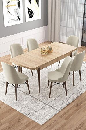 Rovena Vals Meşe 80x132 Açılabilir Mdf Mutfak Masası Takımı 6 Adet Sandalye