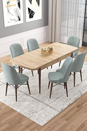 Rovena Vals Meşe 80x132 Açılabilir Mdf Mutfak Masası Takımı 6 Adet Sandalye