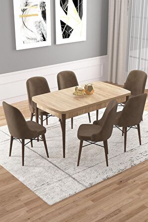 Rovena Vals Meşe 80x132 Açılabilir Mdf Mutfak Masası Takımı 6 Adet Sandalye