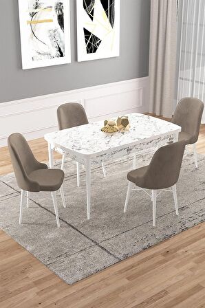 Rovena Vals Beyaz Mermer 80x132 Açılabilir Mdf Mutfak Masası Takımı 4 Adet Sandalye