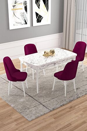 Rovena Vals Beyaz Mermer 80x132 Açılabilir Mdf Mutfak Masası Takımı 4 Adet Sandalye