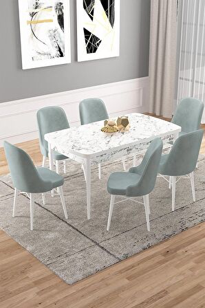 Rovena Vals Beyaz Mermer 80x132 Açılabilir Mdf Mutfak Masası Takımı 6 Adet Sandalye