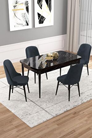 Rovena Vals Siyah Mermer 80x132 Açılabilir Mdf Mutfak Masası Takımı 4 Adet Sandalye