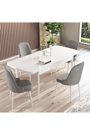 Rovena Armin Beyaz 80x132 Açılabilir Mdf Mutfak Masası Takımı 4 Adet Sandalye