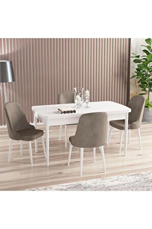 Rovena Armin Beyaz 80x132 Açılabilir Mdf Mutfak Masası Takımı 4 Adet Sandalye
