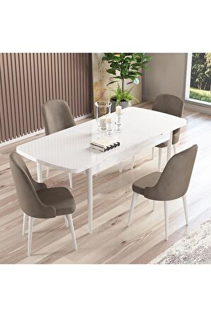 Rovena Armin Beyaz 80x132 Açılabilir Mdf Mutfak Masası Takımı 4 Adet Sandalye