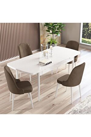 Rovena Armin Beyaz 80x132 Açılabilir Mdf Mutfak Masası Takımı 4 Adet Sandalye