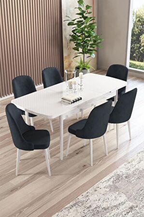 Rovena Armin Beyaz 80x132 Açılabilir Mdf Mutfak Masası Takımı 6 Adet Sandalye