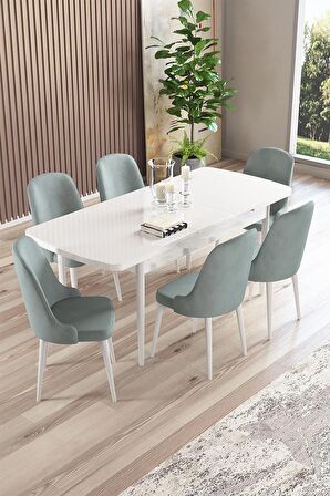 Rovena Armin Beyaz 80x132 Açılabilir Mdf Mutfak Masası Takımı 6 Adet Sandalye