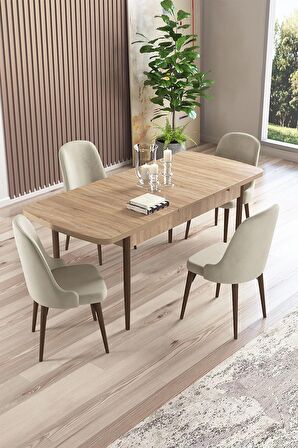 Rovena Armin Meşe 80x132 Açılabilir Mdf Mutfak Masası Takımı 4 Adet Sandalye
