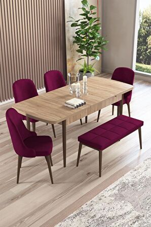 Rovena Armin Meşe 80x132 Açılabilir Mdf Mutfak Masası Takımı 4 Adet Sandalye+1 Bench