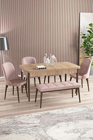 Rovena Armin Meşe 80x132 Açılabilir Mdf Mutfak Masası Takımı 4 Adet Sandalye+1 Bench