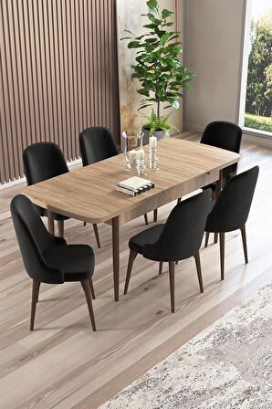 Rovena Armin Meşe 80x132 Açılabilir Mdf Mutfak Masası Takımı 6 Adet Sandalye