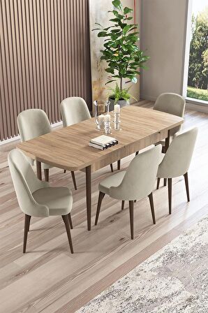 Rovena Armin Meşe 80x132 Açılabilir Mdf Mutfak Masası Takımı 6 Adet Sandalye