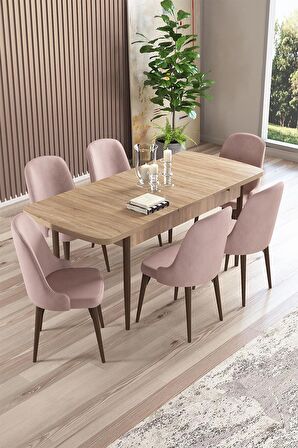 Rovena Armin Meşe 80x132 Açılabilir Mdf Mutfak Masası Takımı 6 Adet Sandalye