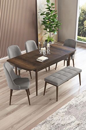 Rovena Armin Barok 80x132 Açılabilir Mdf Mutfak Masası Takımı 4 Adet Sandalye+1 Bench