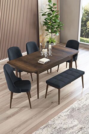 Rovena Armin Barok 80x132 Açılabilir Mdf Mutfak Masası Takımı 4 Adet Sandalye+1 Bench
