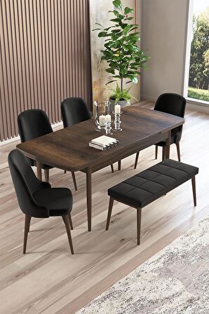 Rovena Armin Barok 80x132 Açılabilir Mdf Mutfak Masası Takımı 4 Adet Sandalye+1 Bench