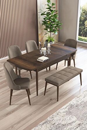 Rovena Armin Barok 80x132 Açılabilir Mdf Mutfak Masası Takımı 4 Adet Sandalye+1 Bench