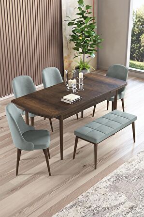 Rovena Armin Barok 80x132 Açılabilir Mdf Mutfak Masası Takımı 4 Adet Sandalye+1 Bench