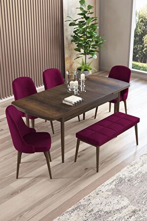 Rovena Armin Barok 80x132 Açılabilir Mdf Mutfak Masası Takımı 4 Adet Sandalye+1 Bench