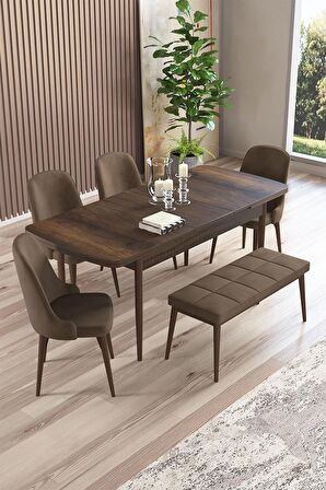 Rovena Armin Barok 80x132 Açılabilir Mdf Mutfak Masası Takımı 4 Adet Sandalye+1 Bench