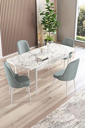 Rovena Armin Beyaz Mermer 80x132 Açılabilir Mdf Mutfak Masası Takımı 4 Adet Sandalye