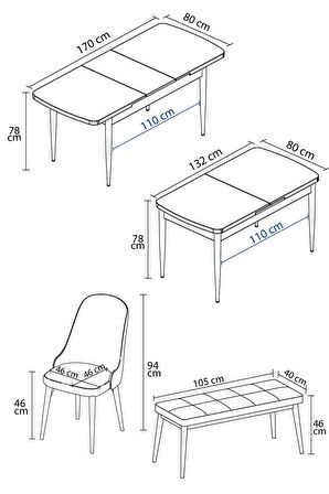 Rovena Armin Beyaz Mermer 80x132 Açılabilir Mdf Mutfak Masası Takımı 4 Adet Sandalye+1 Bench