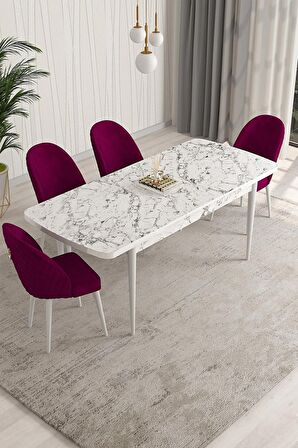 Rovena Arjeta Beyaz 80x132 Açılabilir Mdf Mutfak Masası Takımı 4 Adet Sandalye