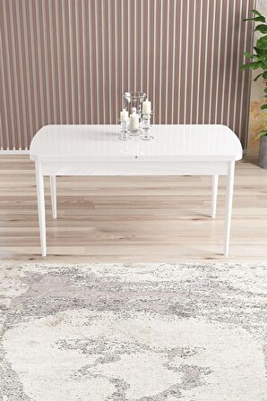 Rovena Arjeta Beyaz 80x132 Açılabilir Mdf Mutfak Masası Takımı 4 Adet Sandalye+1 Bench